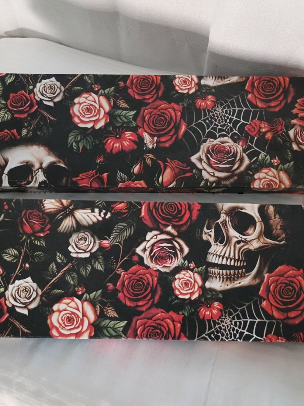 NEW Pair Handmade Matching Red & Black Skulls, Spider Webs,& Roses Shelves